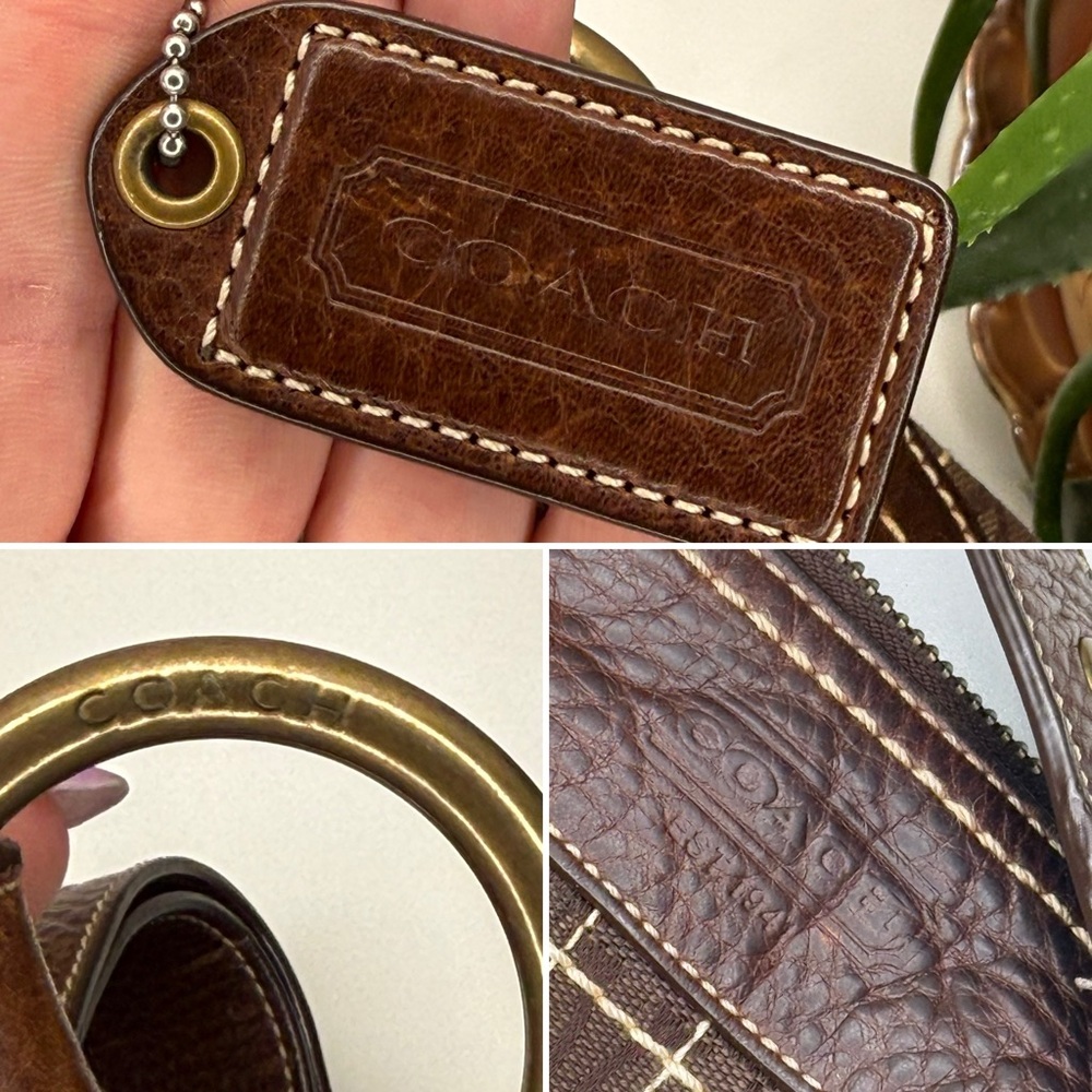Coach Signature Brown Canvas Hobo Bag Leather Trim Y2K Vintage Crossbody Purse - Picture 9 of 14